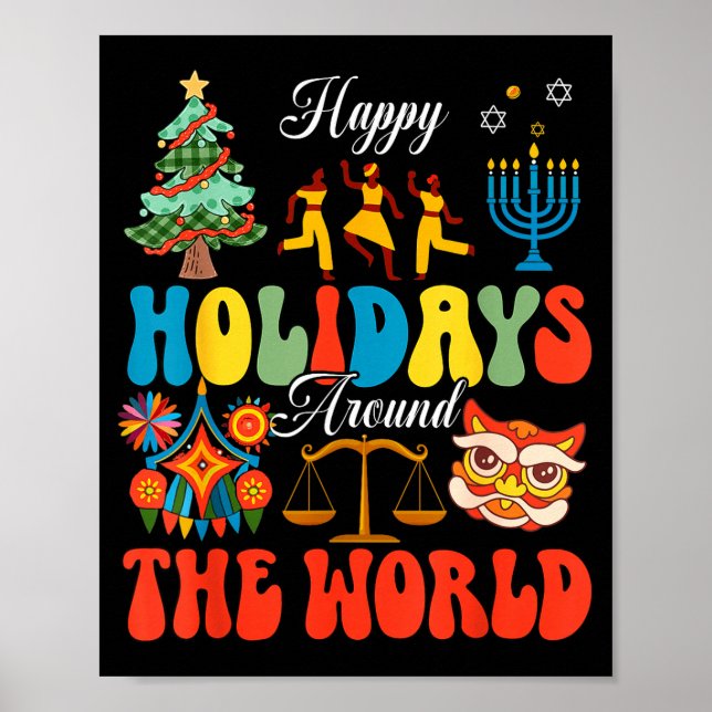 Happy Holidays Around World Christmas Hanukkah Diw Poster (Framsidan)