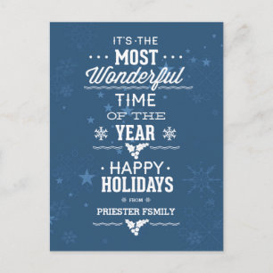 Happy Holidays Blue And White Text Design Helg Vykort