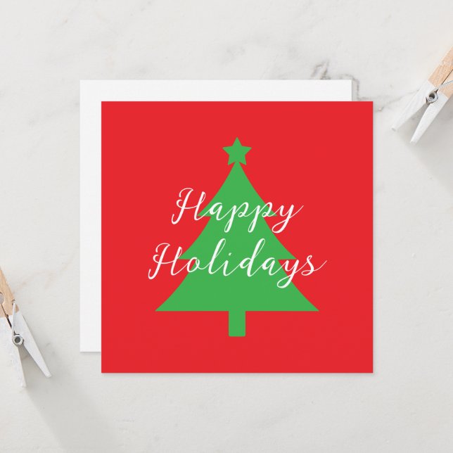 Happy Holidays Bright Red Christmas New Year Kort (Fram/Back In Situ)