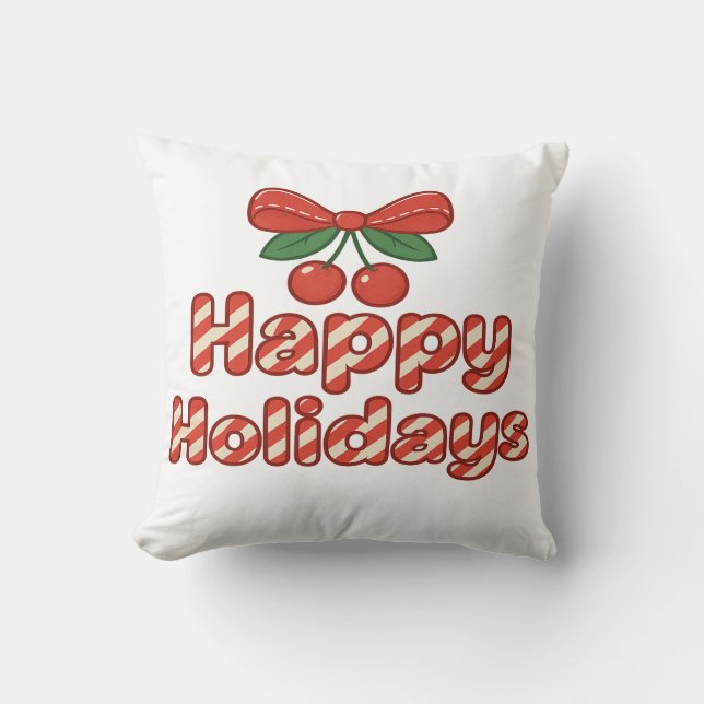 Happy Holidays Candy Cane Typography – Cute Xmas Kudde (Framsida)