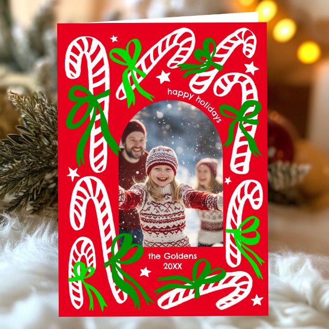 Happy Holidays Candycanes CUSTOM PHOTO Christmas Helgkort (Happy Holidays Candycanes CUSTOM PHOTO Christmas Folded Holiday Greeting Card
)
