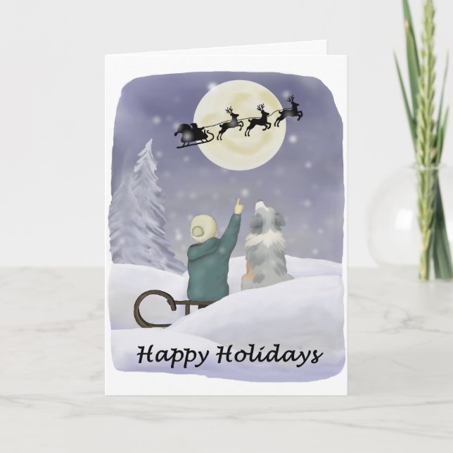 Happy Holidays Card with Australian Shepherd Kort (Framsida)