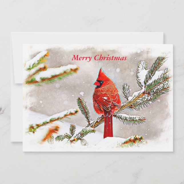 Happy Holidays Cardinal in Snow Julkort (Framsida)