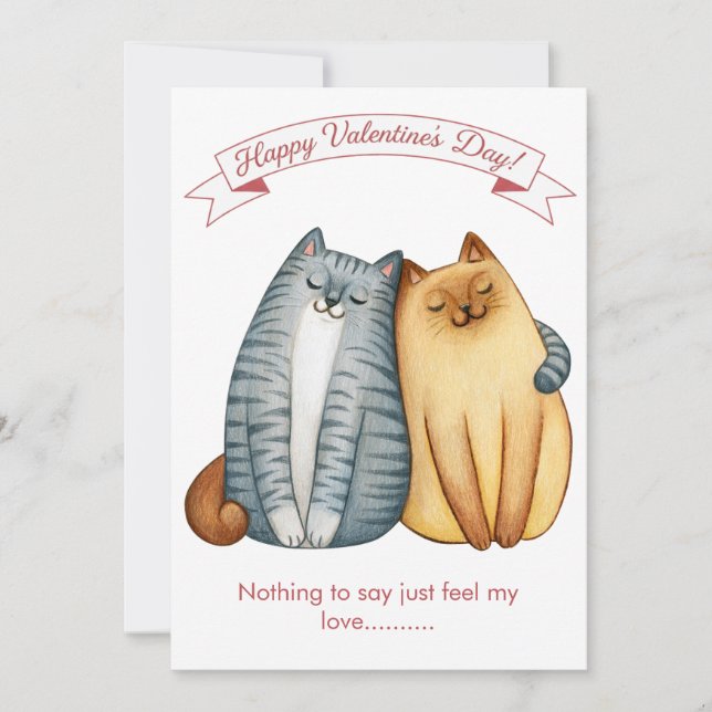 Happy Holidays Cat Valentine's Love White Julkort (Framsida)