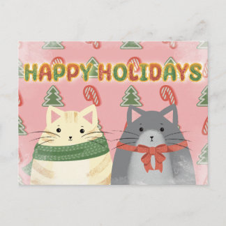 Happy Holidays Cats Postcard Vykort
