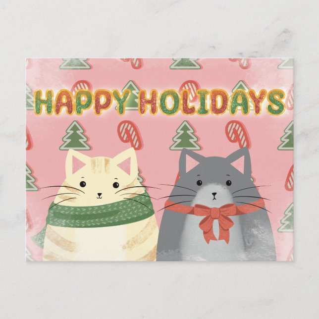 Happy Holidays Cats Postcard Vykort (Framsida)