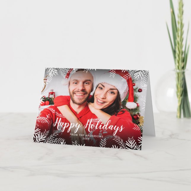 Happy Holidays Christmas Foliage Photo Helgkort (Framsida)