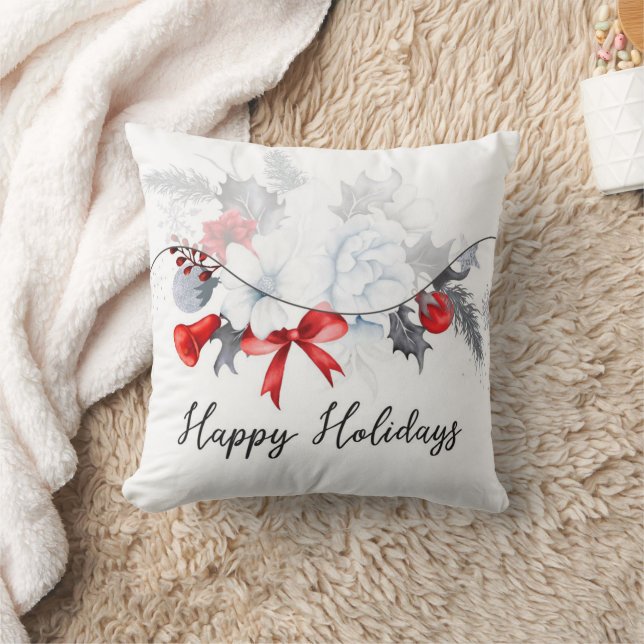 Happy Holidays Christmas Garland Modern  Kudde (Filt)