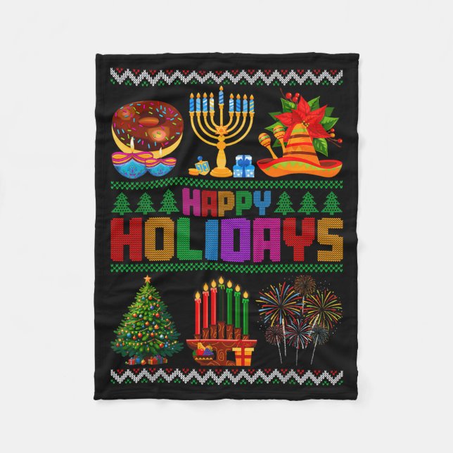 Happy Holidays Christmas Hanukkah Kwanzaa Happy Ne Fleecefilt (Framsidan)