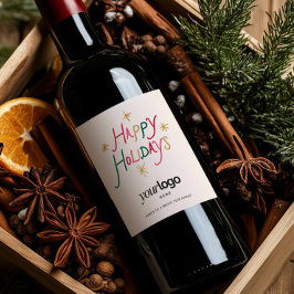 Happy Holidays Corporate Wine Bottle Label Vinflaska Etikett