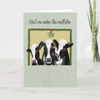 Happy Holidays Cows Meet Me Under the Mistletoe Kort