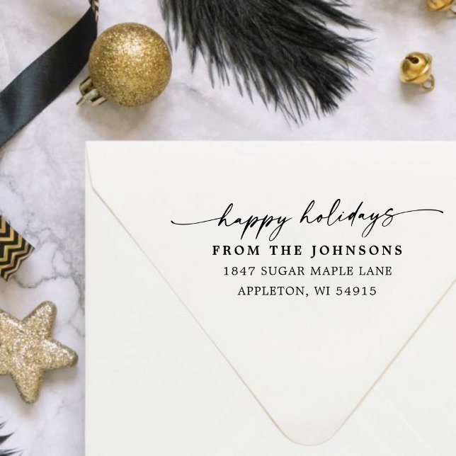 Happy Holidays Custom Address Wood Art Stamp Stämpel (Happy Holidays Custom Address Wood Art Stamp)