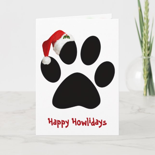 Happy Holidays Dog Paw Print with Hat Kort (Framsida)