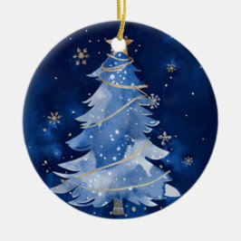  Happy Holidays Elegant Navy Gold Christmas Julgransprydnad Keramik