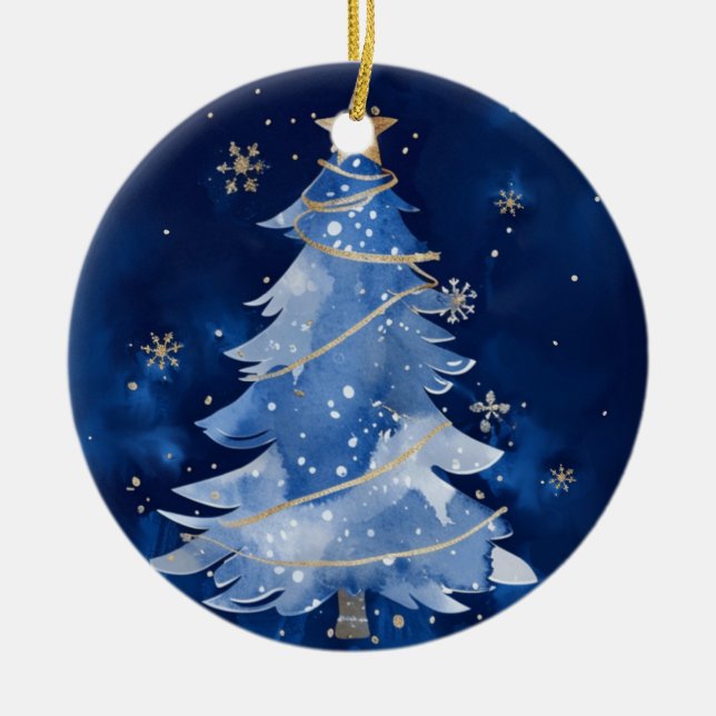  Happy Holidays Elegant Navy Gold Christmas Julgransprydnad Keramik (Framsidan)
