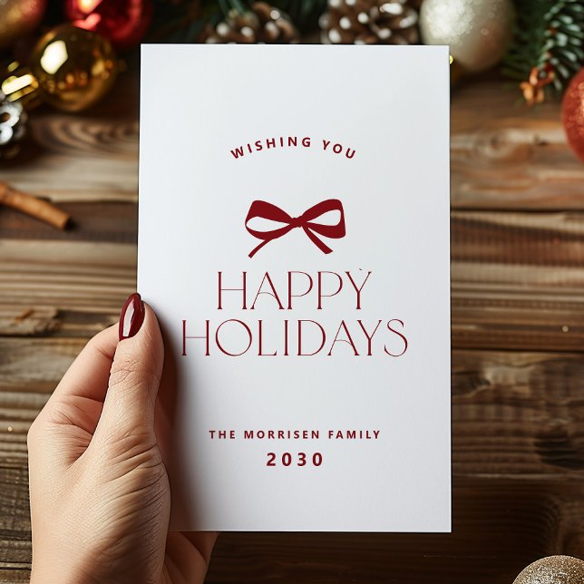 Happy Holidays elegant red bow Christmas non-photo Julkort (Skapare uppladdad)