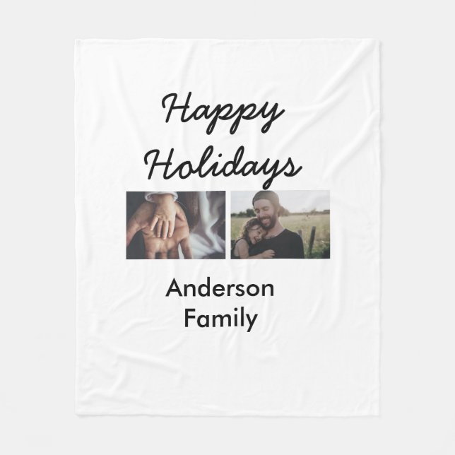 Happy holidays father son Christmas photo family n Fleecefilt (Framsidan)