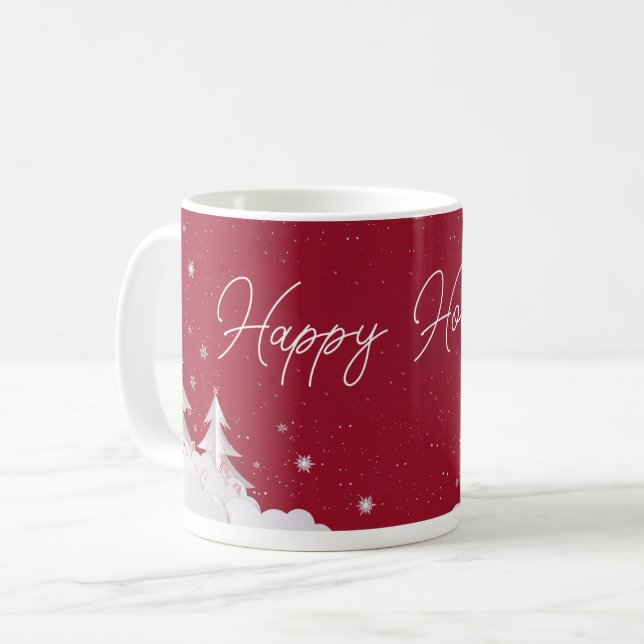 Happy Holidays – Festive Winter Ruby Red Mug Kaffemugg (Framsida vänster)