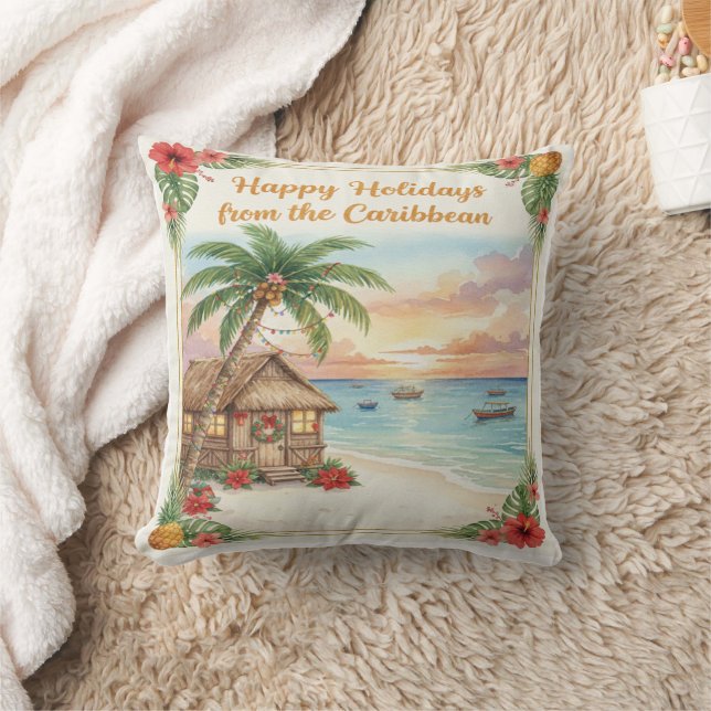 'Happy Holidays from the Caribbean' Throw Pillow Kudde (Filt)