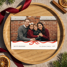 Happy Holidays Gingham Bow Family Photo Christmas Julkort