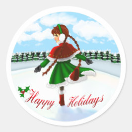 Happy Holidays Girl Sticker Runt Klistermärke
