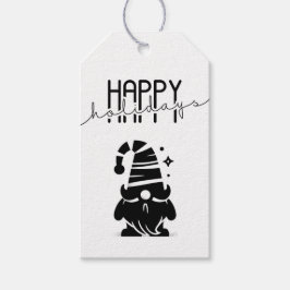 Happy Holidays Gnome Chic Grunge Black & White Presentetikett