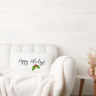 Happy Holidays Green Holly Berries Festive Home Lumbarkudde
