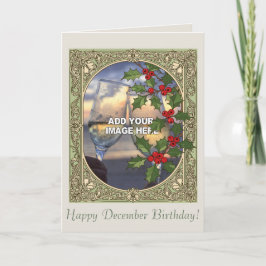 Happy Holidays Holly Berry Art Nouveau Christmas Kort