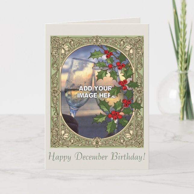 Happy Holidays Holly Berry Art Nouveau Christmas Kort (Framsida)