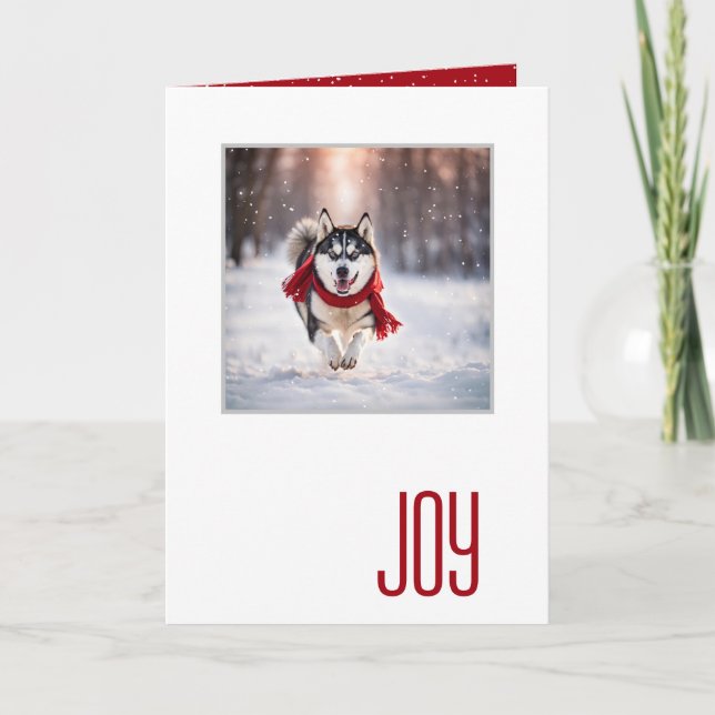 Happy Holidays Husky With a Red Scarf Kort (Framsida)