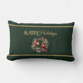 Happy Holidays Lumbar Pillow with Cardinal Wreath Lumbarkudde