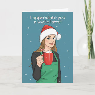 Happy Holidays Merry Christmas Barista Woman Helgkort