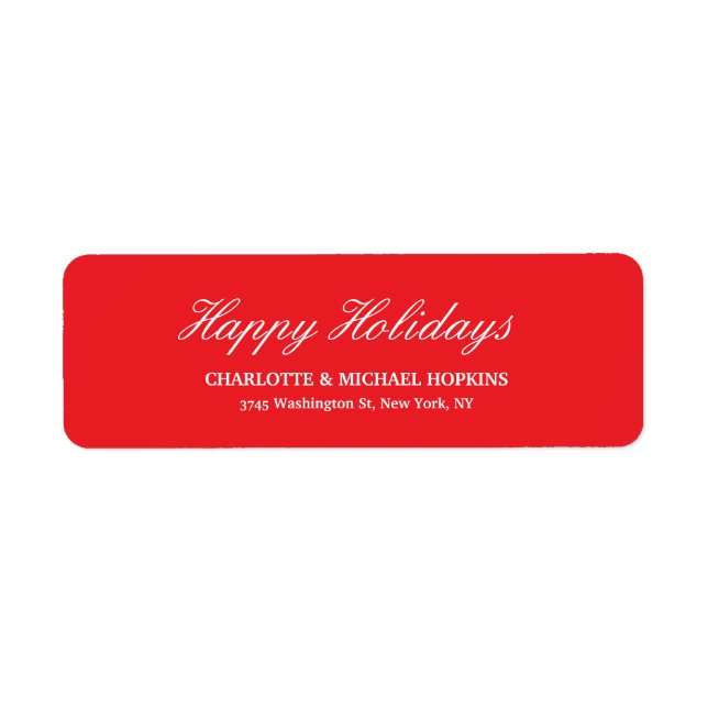 Happy Holidays Merry Christmas Bright Red Family Returadress Etikett (Framsidan)