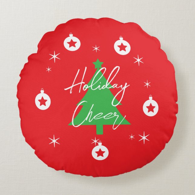 Happy Holidays Merry Christmas New Year Rund Kudde (Framsidan)