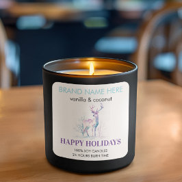 Happy Holidays Modern Deer Candle Label Fyrkantigt Klistermärke