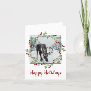 Happy Holidays Moose Snow Helgkort