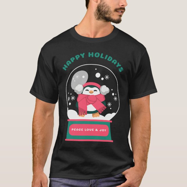 Happy Holidays Peace Love and Joy T Shirt (Framsida)