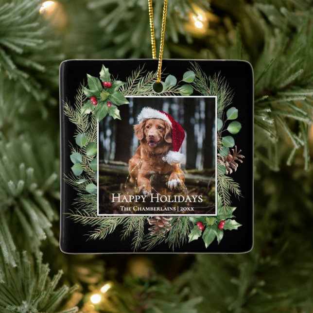 Happy Holidays Pet Photo Wreath  Julgransprydnad Keramik (Träd)
