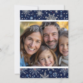 Happy Holidays Photo Card - Navy Blue Snowflakes Julkort