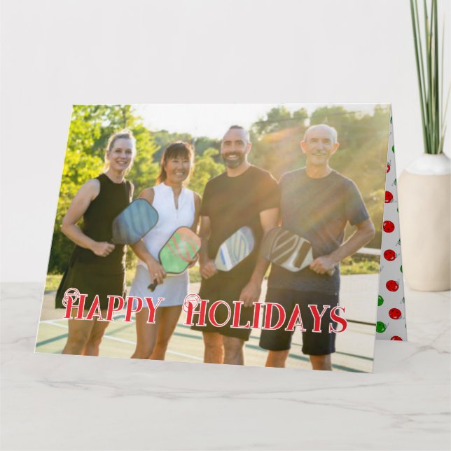 Happy Holidays Pickleball Family Photo Personalize Kort (Framsida)