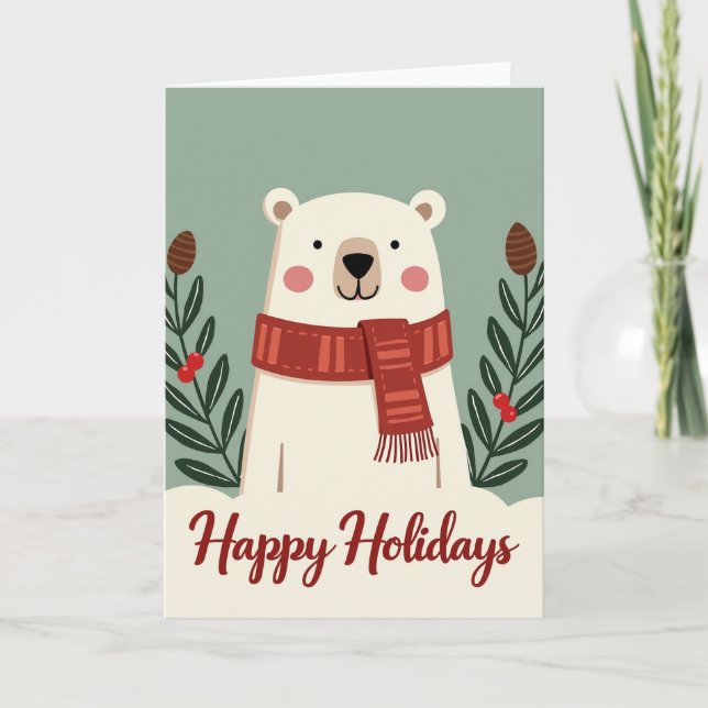 Happy Holidays Polar Bear Card Kort (Framsida)