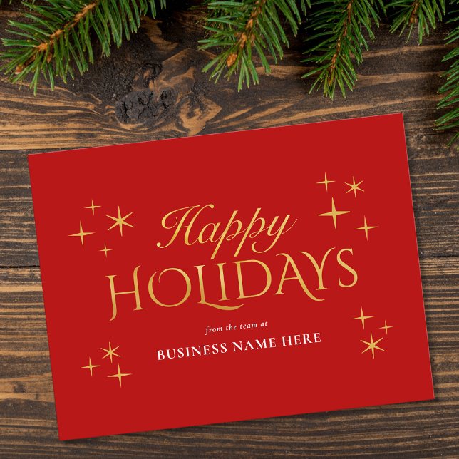 Happy Holidays Red Gold Elegant Modern Business Helg Vykort (Skapare uppladdad)