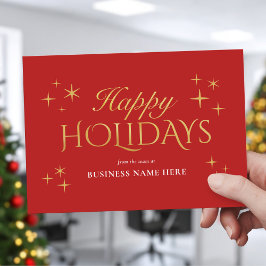 Happy Holidays Red Gold Elegant Modern Business Julkort