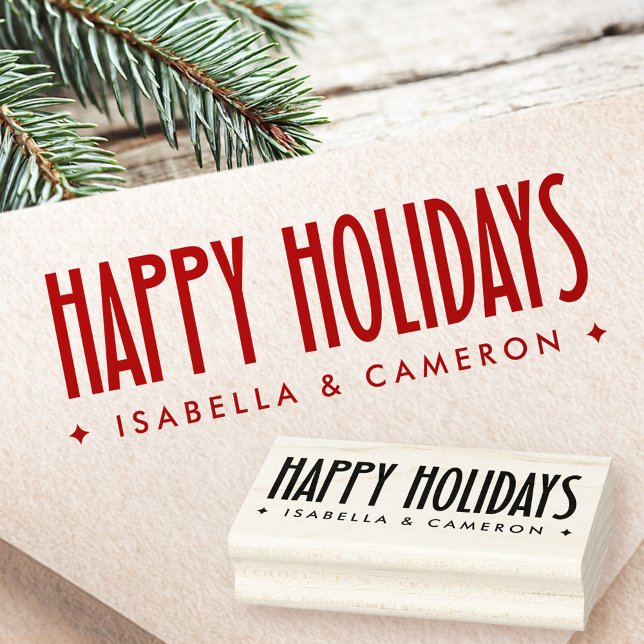 Happy Holidays retro font custom name Stämpel (Happy Holidays retro font custom name Rubber Stamp)