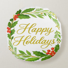 'Happy Holidays' Round Pillow Rund Kudde