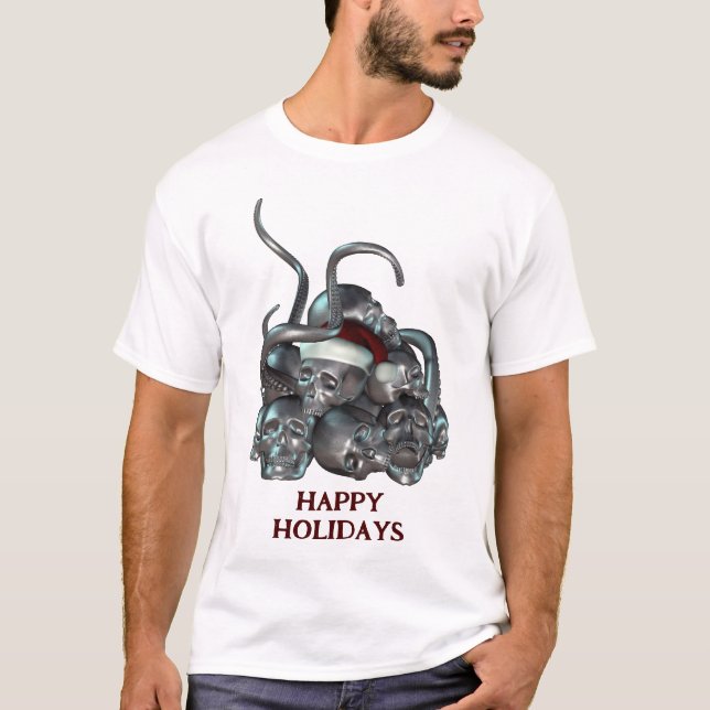 Happy Holidays. Skull pile and tentacles T Shirt (Framsida)