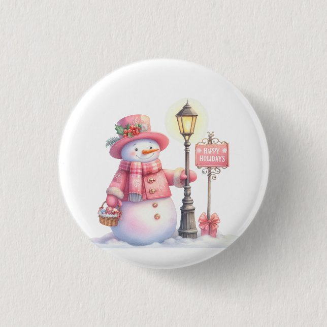 Happy Holidays Snowman Button Knapp (Framsida)