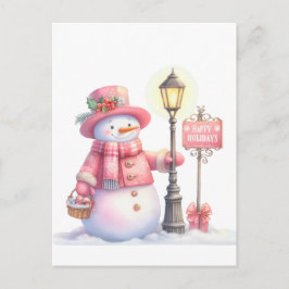 Happy Holidays Snowman Holiday Postcard Helg Vykort