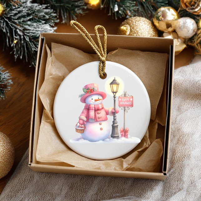 Happy Holidays Snowman Ornament (Personalize this cute Happy Holiday Ornament. )