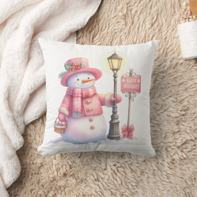 Happy Holidays Snowman Throw Pillow Kudde (Filt)
